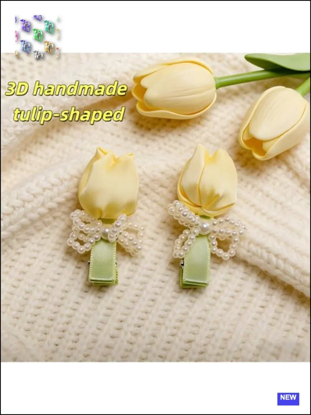 2 Pack 3D Tulip Hair Bow Clips Faux Pearl Flower Barrettes Non Slip Korean